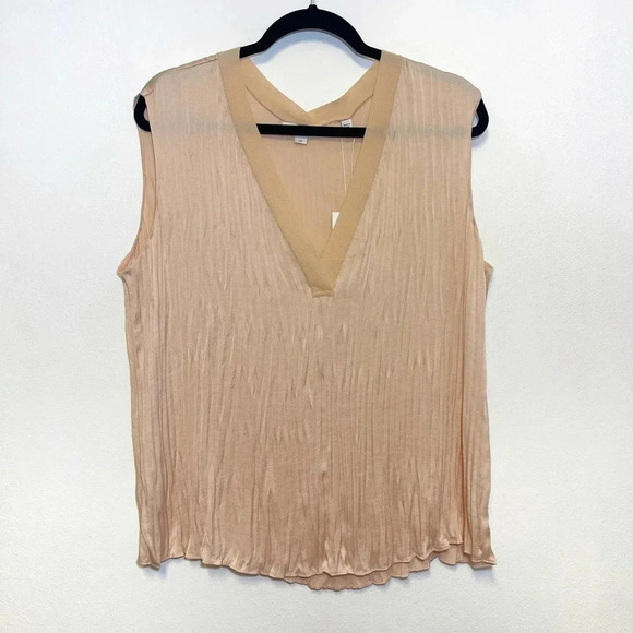 NWT Vince Crushed Sleeveless Double V-neck Tank Blouse French Rose - Picture 6 of 10